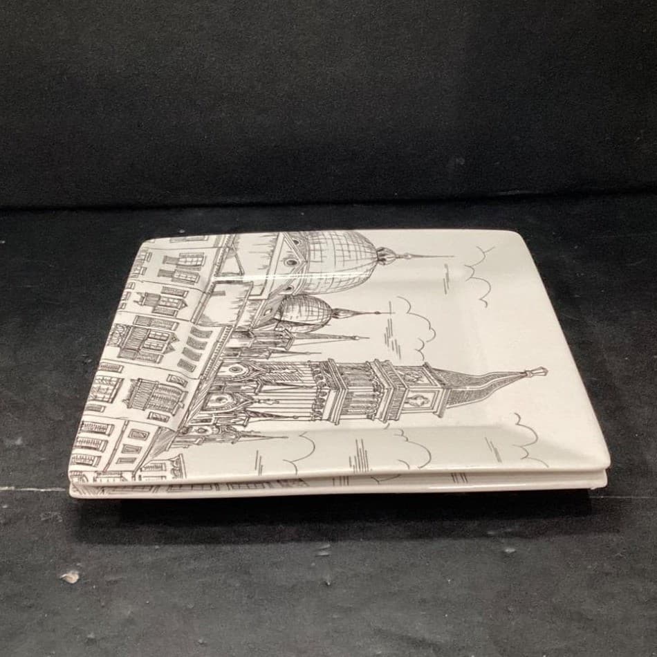 222 Fifth City Scenes Salad Plates, Set of 2, Vintage Square Dishes, Tableware - Thumbnail 10