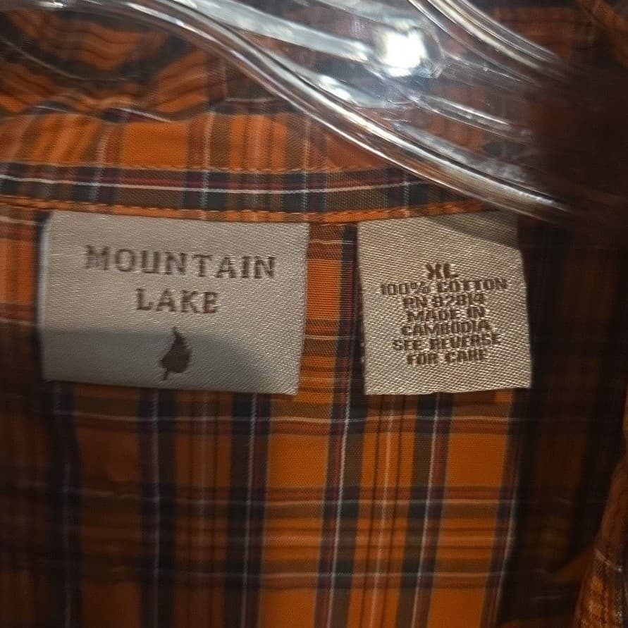 Mountain Lake Orange Plaid Button Down, 100% Cotton Long Sleeve Shirt Women's XL - Thumbnail 5