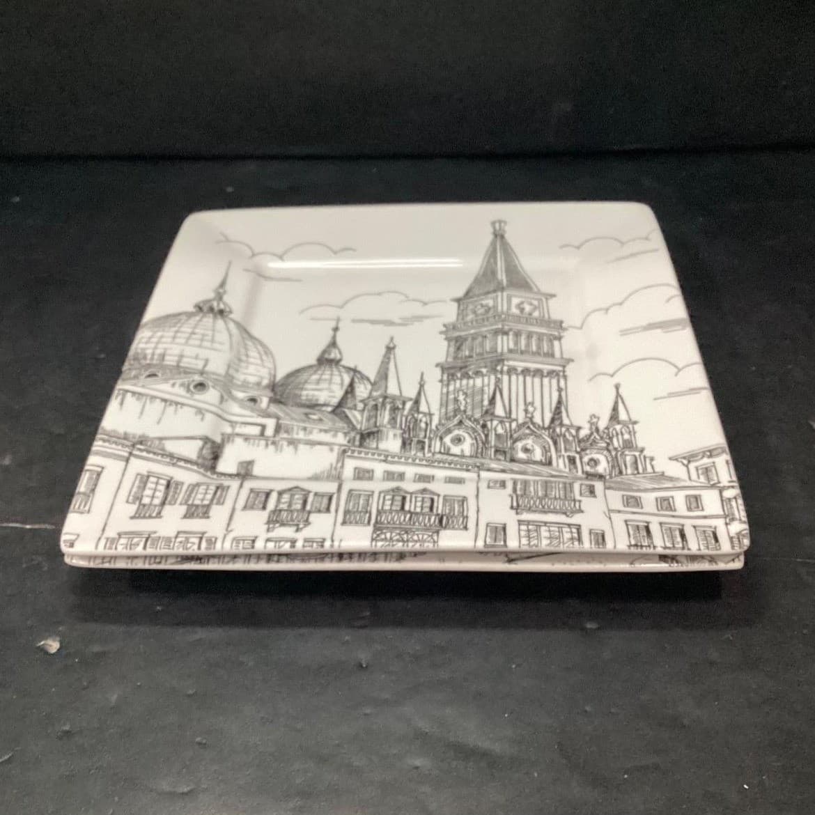 222 Fifth City Scenes Salad Plates, Set of 2, Vintage Square Dishes, Tableware - Thumbnail 7
