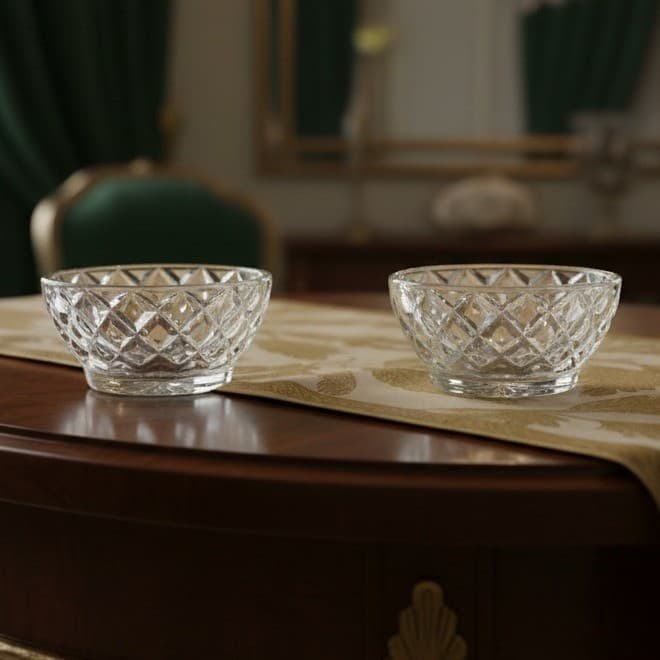 Lenox Lead Crystal Diamond Candy Nut Dish Bowls Diamond Pattern Set of 2