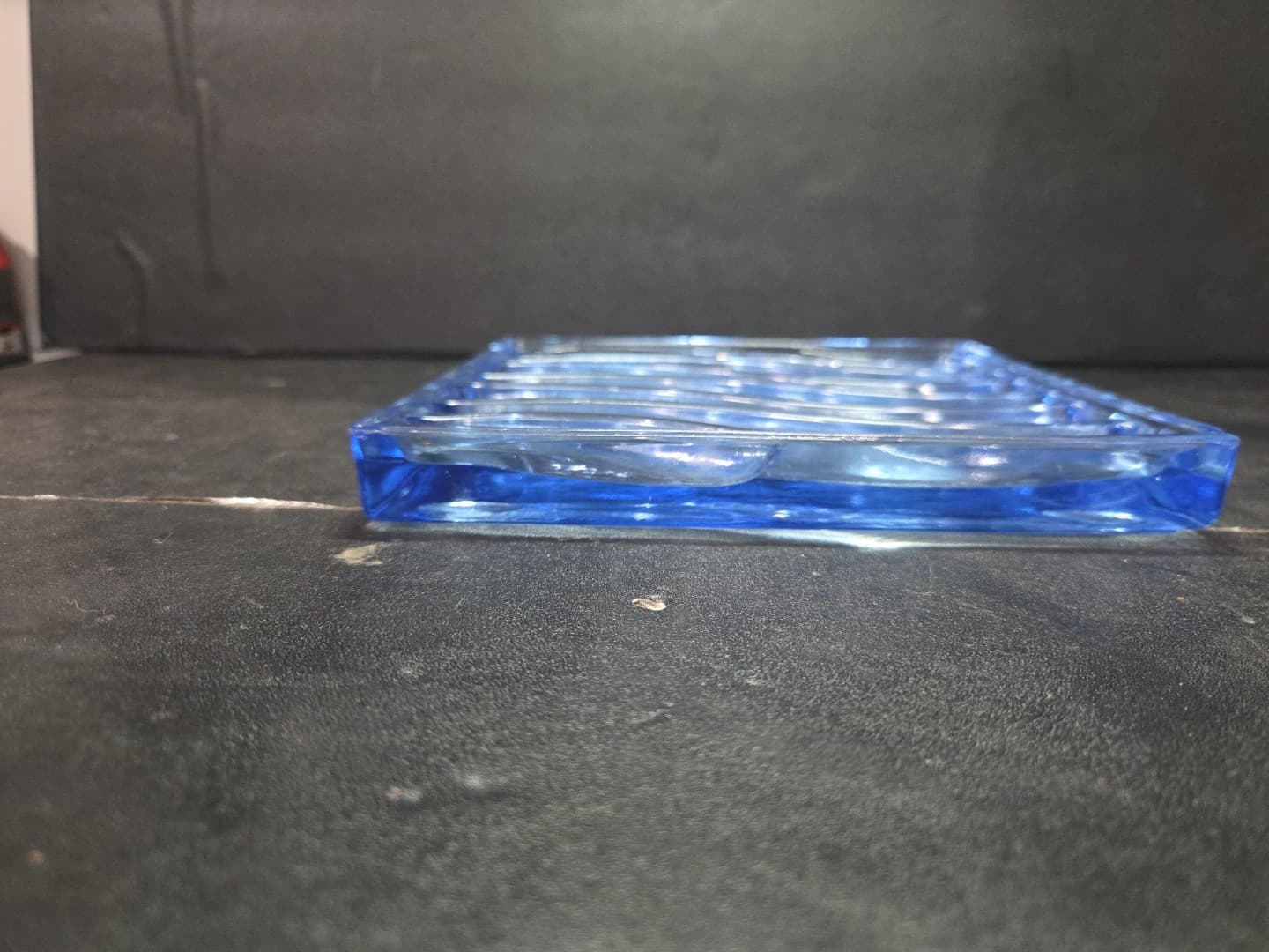 Art Glass Clear Blue Glass Pillar Stand Or Plate Wavy Art Deco * - Thumbnail 5