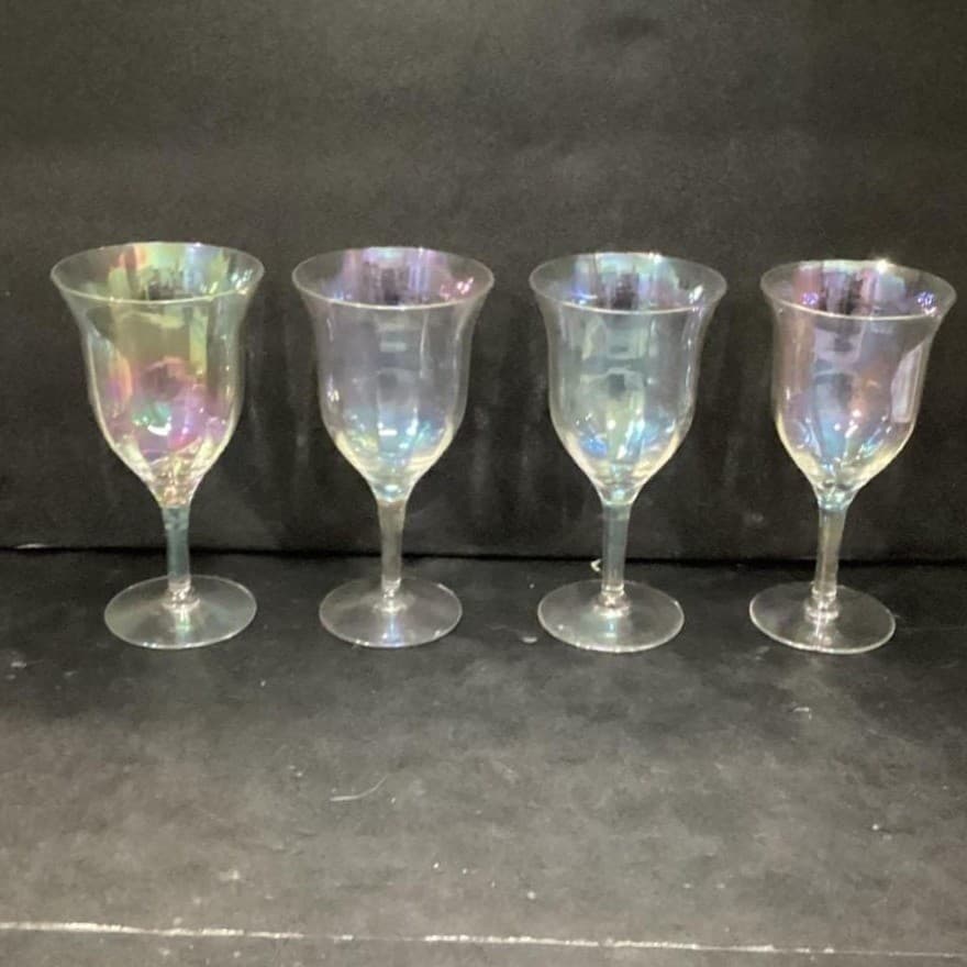 Fostoria Iridescent Wine Glasses, Set Of 4 Vintage Rainbow Sheen Luster Stemware - Thumbnail 2