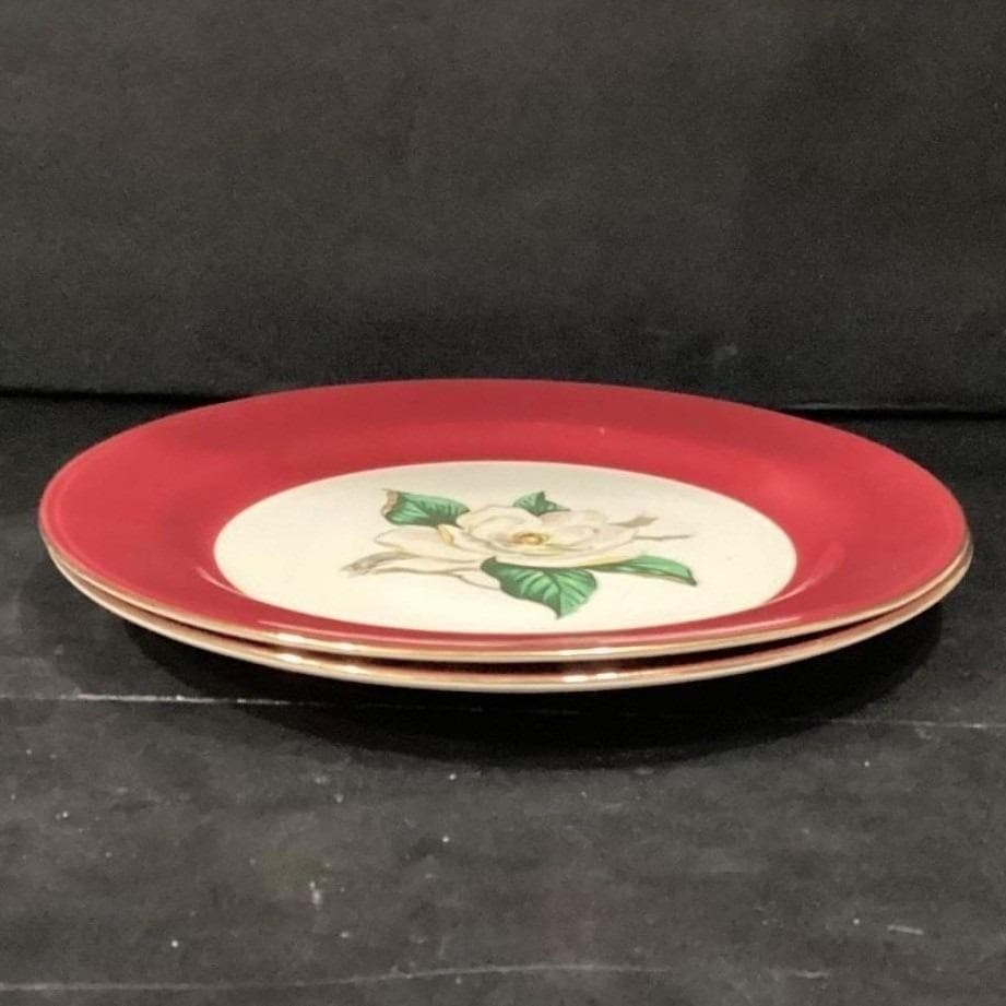Vintage Homer Laughlin Lifetime China Burgundy 2 Magnolia Dinner Plates 10 1/4" - Thumbnail 7