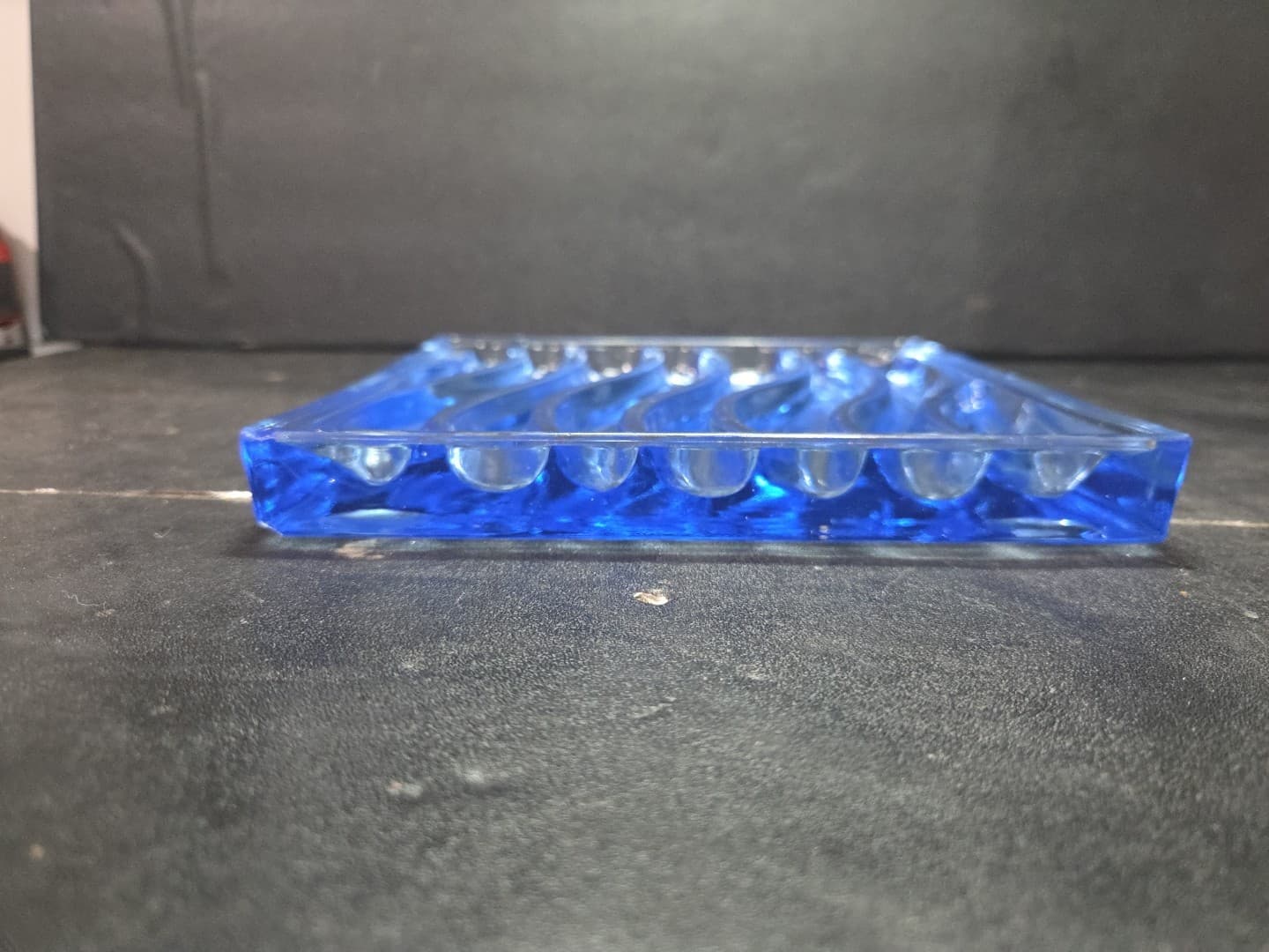 Art Glass Clear Blue Glass Pillar Stand Or Plate Wavy Art Deco * - Thumbnail 4