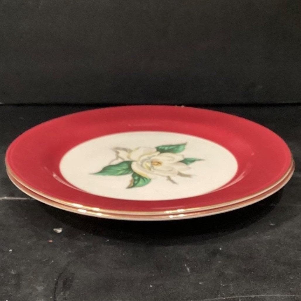 Vintage Homer Laughlin Lifetime China Burgundy 2 Magnolia Dinner Plates 10 1/4" - Thumbnail 10