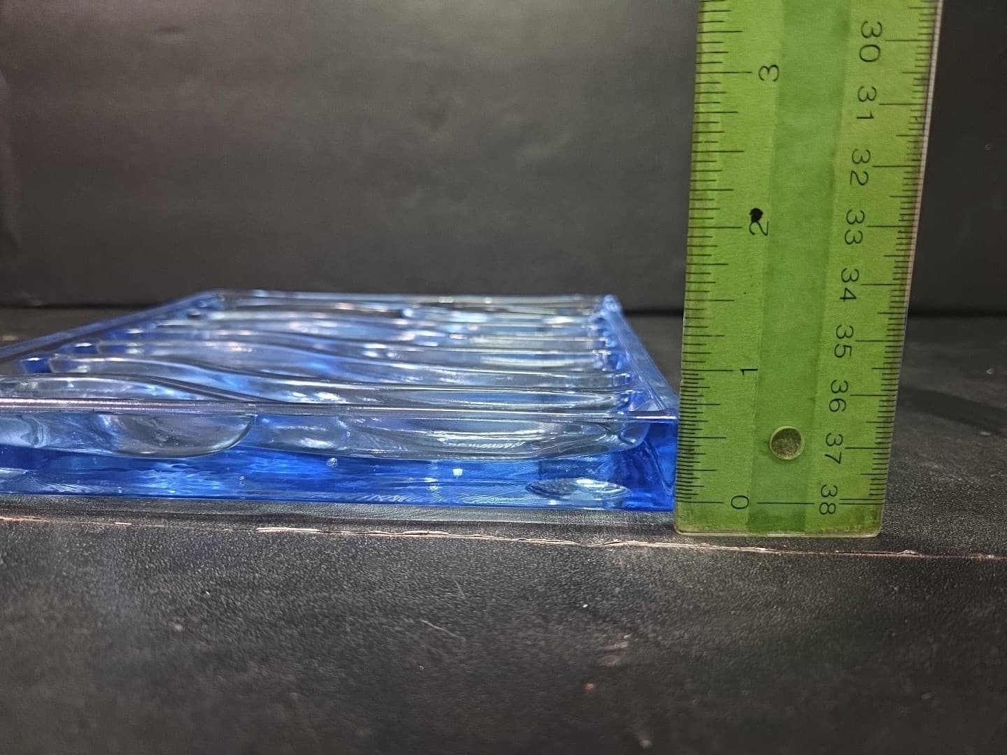 Art Glass Clear Blue Glass Pillar Stand Or Plate Wavy Art Deco * - Thumbnail 9