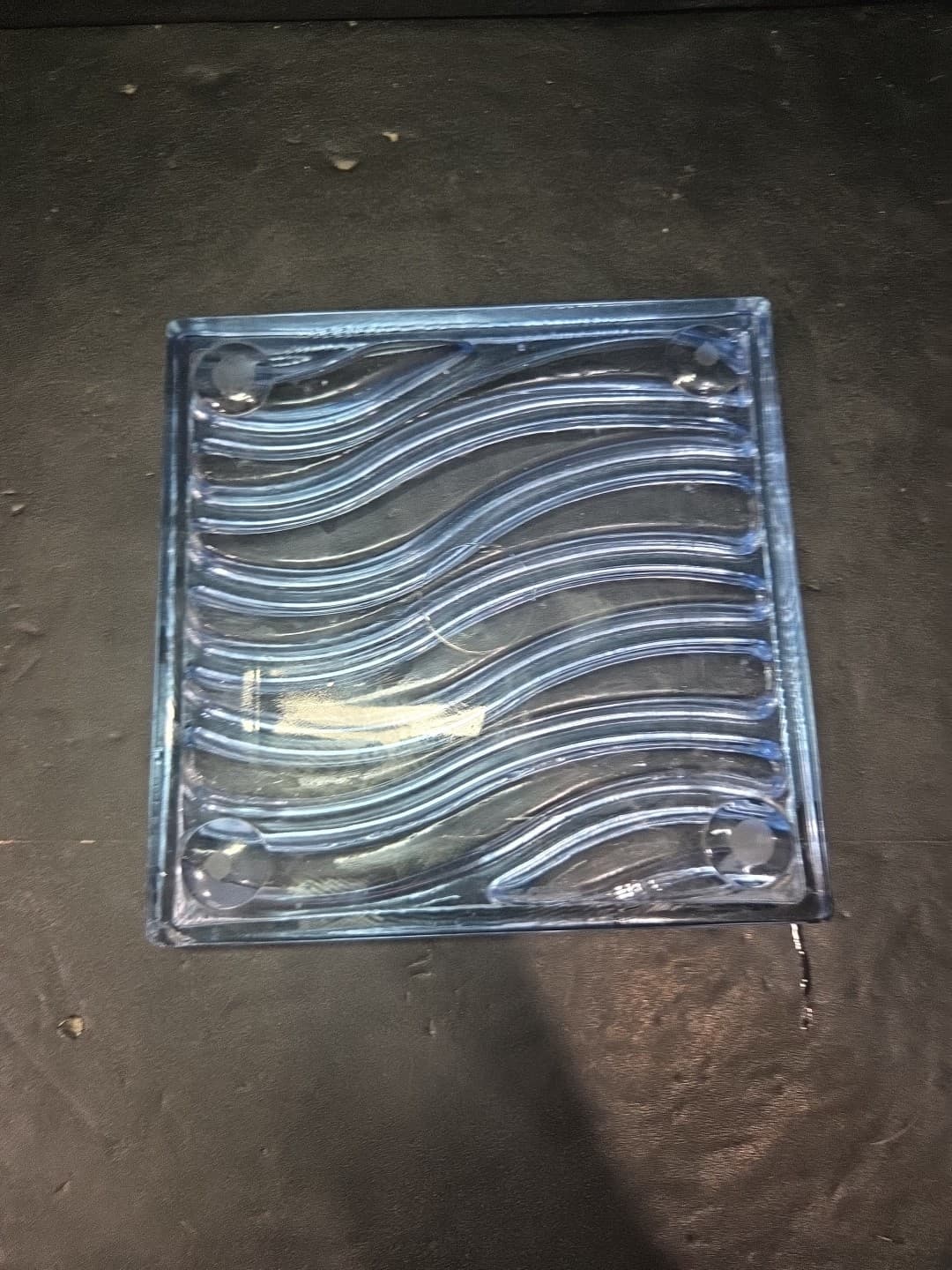 Art Glass Clear Blue Glass Pillar Stand Or Plate Wavy Art Deco * - Thumbnail 3
