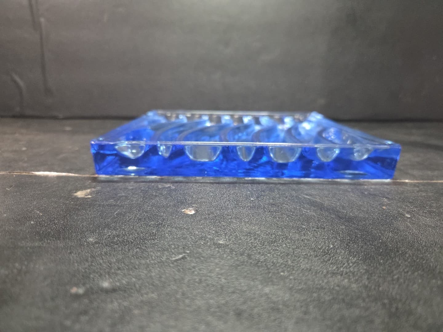 Art Glass Clear Blue Glass Pillar Stand Or Plate Wavy Art Deco * - Thumbnail 6