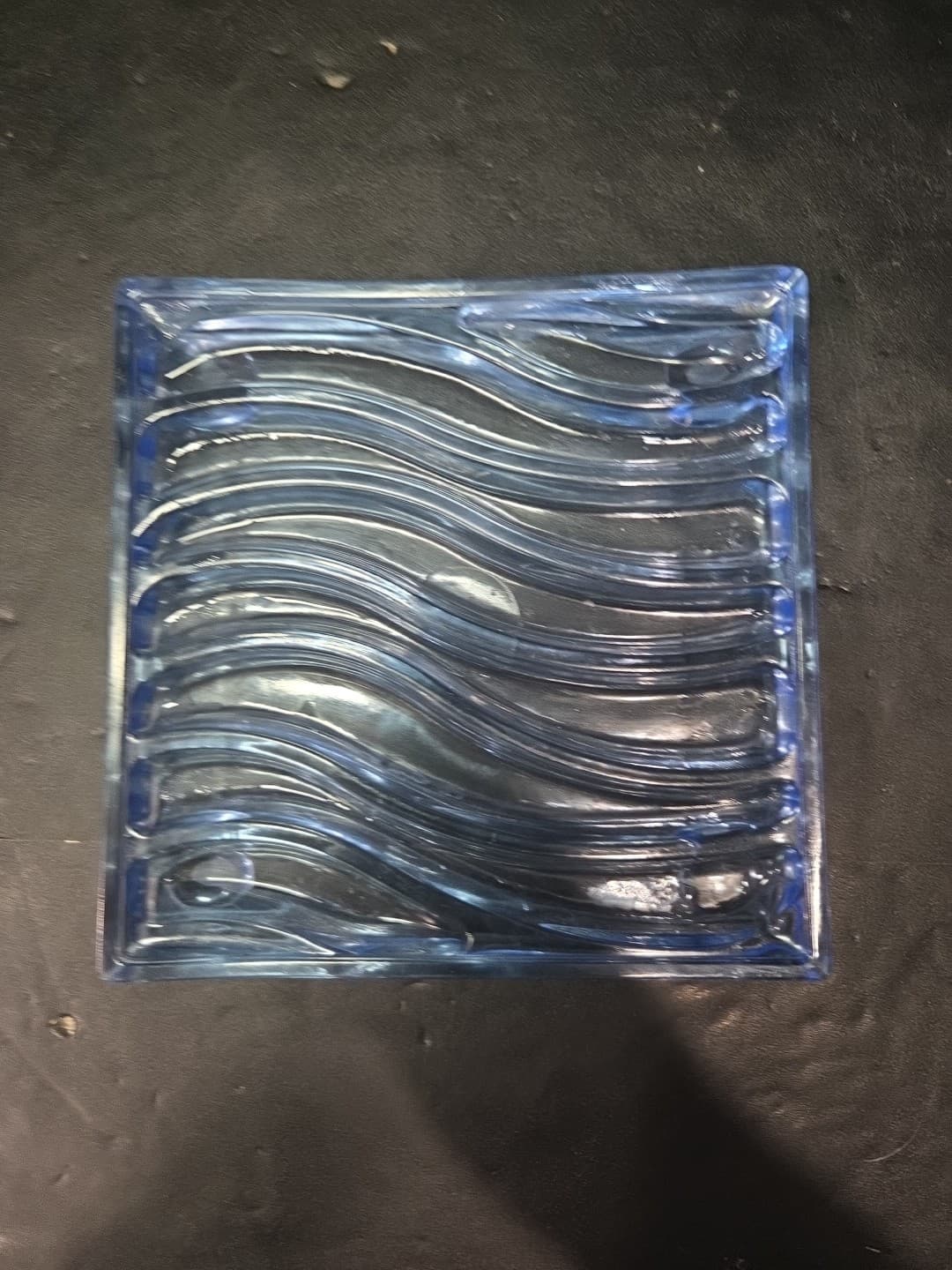 Art Glass Clear Blue Glass Pillar Stand Or Plate Wavy Art Deco * - Thumbnail 2