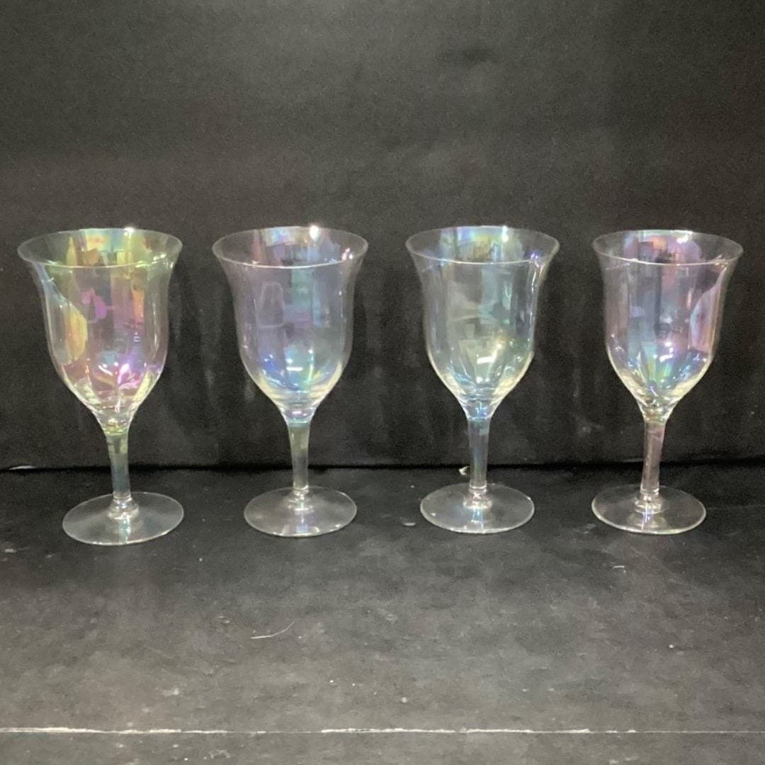 Fostoria Iridescent Wine Glasses, Set Of 4 Vintage Rainbow Sheen Luster Stemware - Thumbnail 4