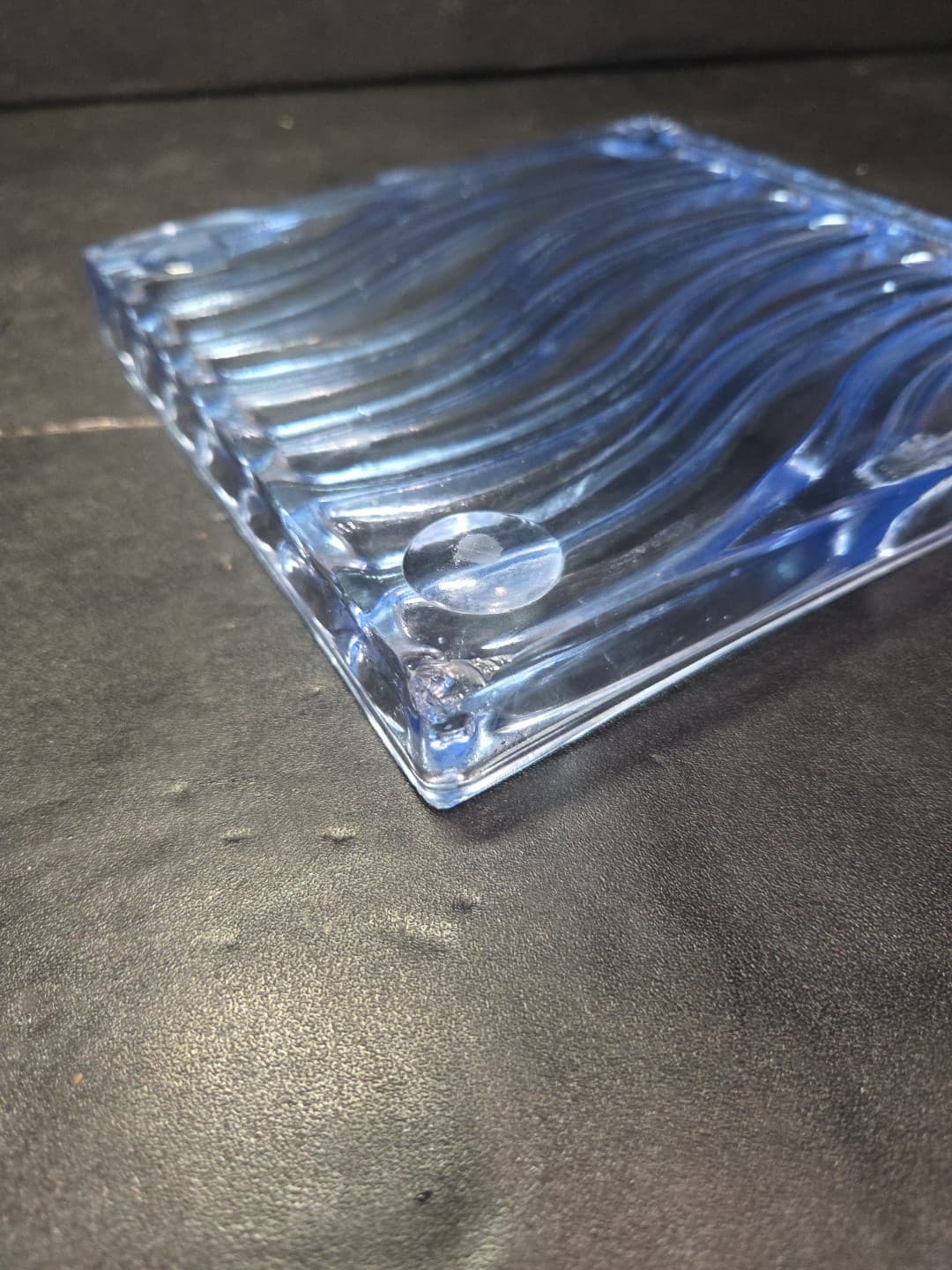 Art Glass Clear Blue Glass Pillar Stand Or Plate Wavy Art Deco * - Thumbnail 10