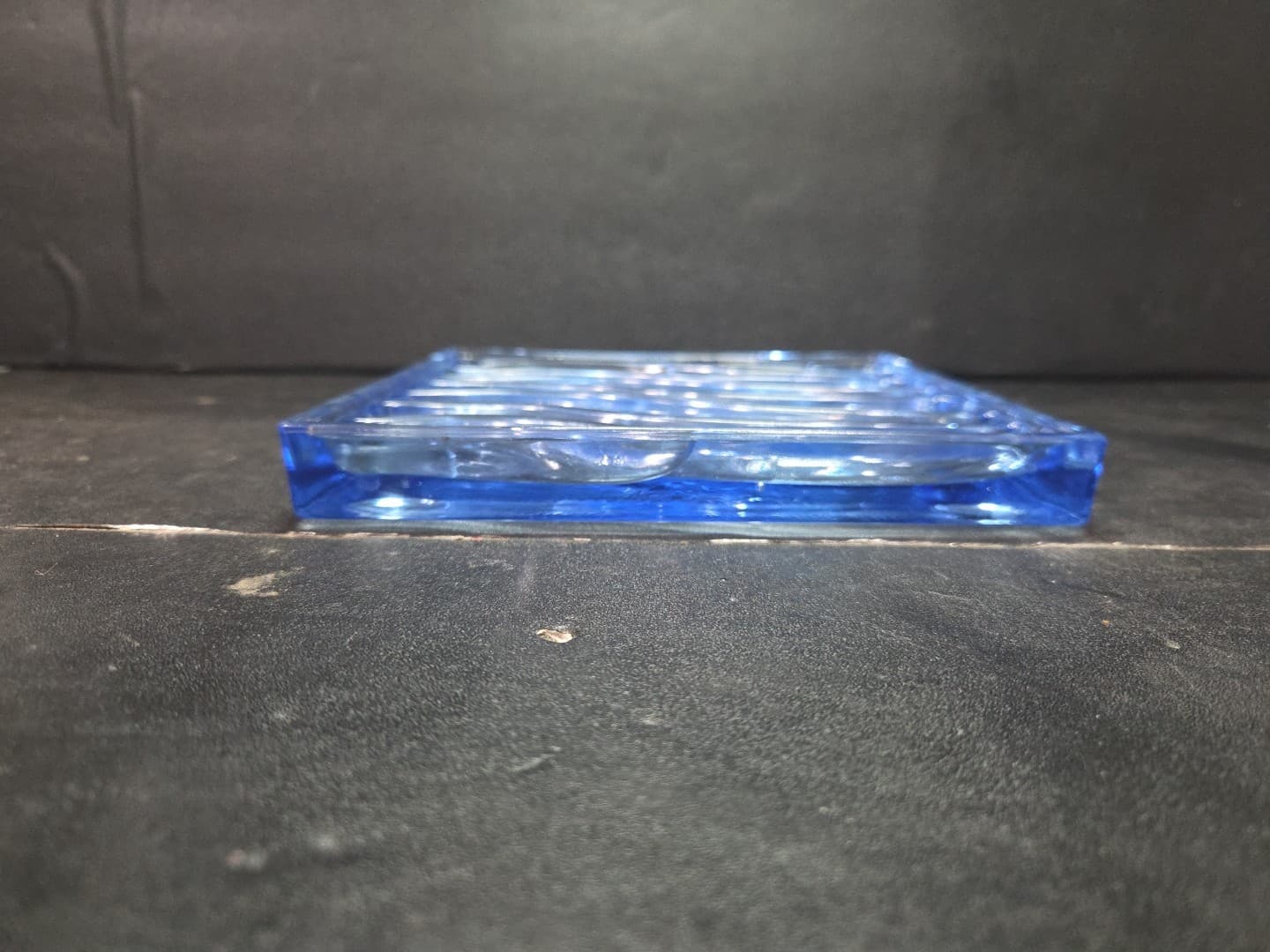 Art Glass Clear Blue Glass Pillar Stand Or Plate Wavy Art Deco * - Thumbnail 7