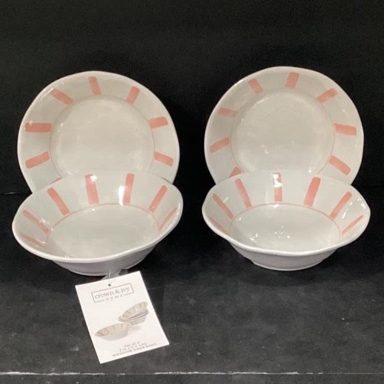 Crown & Ivy Home Melamine Cereal Bowls, Set Of 4, Vintage Inspired Dinnerware - Thumbnail 2