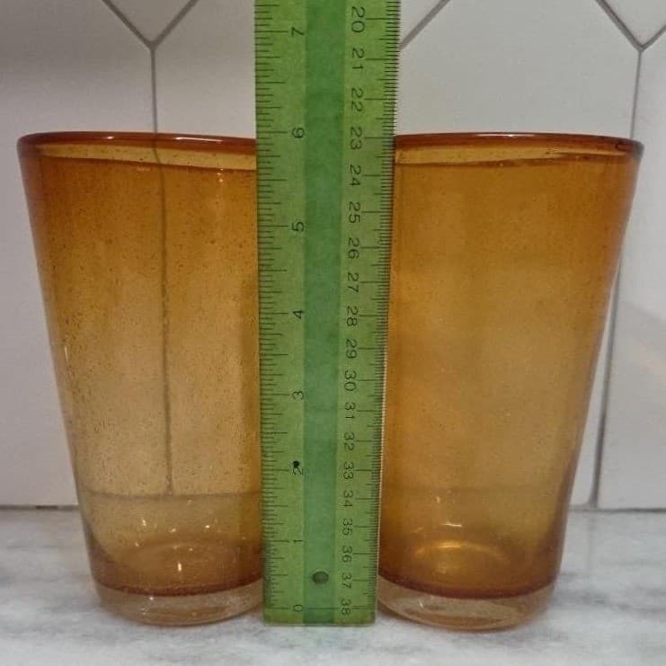Hand Blown Amber Bubble Glasses, Set of 2, Golden Tumbler, Artisanal Drinkware - Thumbnail 2