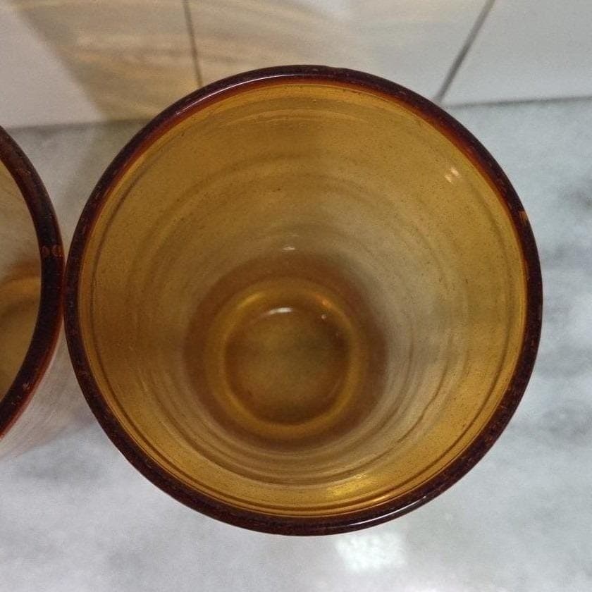 Hand Blown Amber Bubble Glasses, Set of 2, Golden Tumbler, Artisanal Drinkware - Thumbnail 5