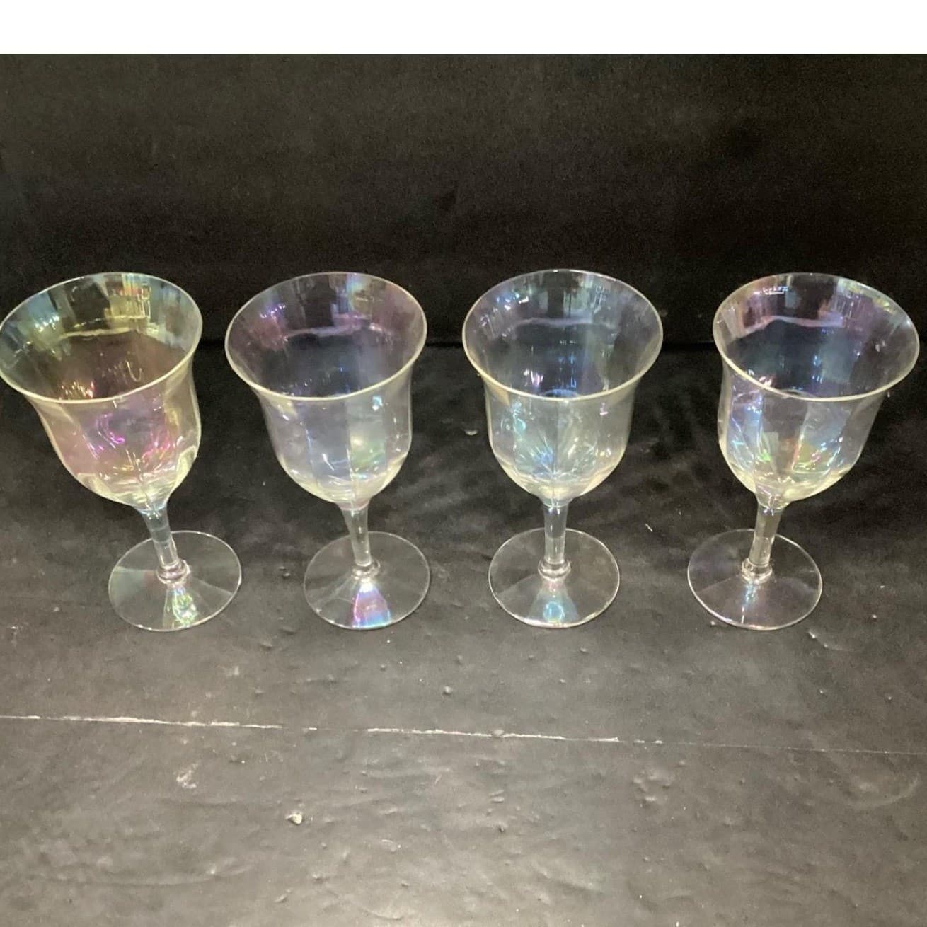 Fostoria Iridescent Wine Glasses, Set Of 4 Vintage Rainbow Sheen Luster Stemware - Thumbnail 7