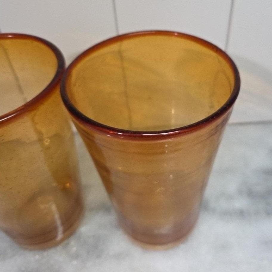 Hand Blown Amber Bubble Glasses, Set of 2, Golden Tumbler, Artisanal Drinkware - Thumbnail 6