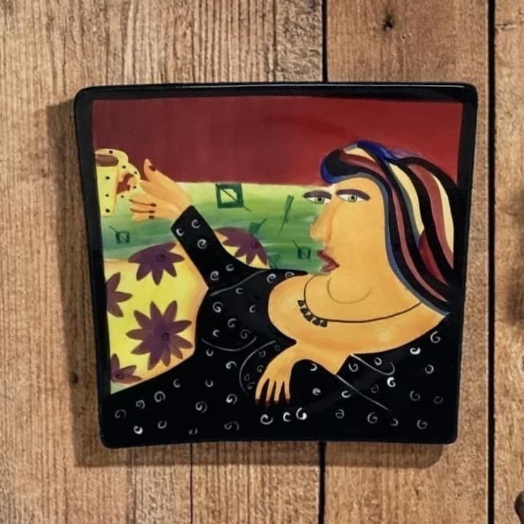 Naylor Designs Hand Painted Decorative Plate, Vtg Coffee Lady Design, Wall Art
