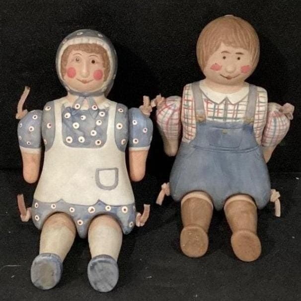Set Of 2 Ceramic Handpainted Rag Dolls Man And Lady With Articulated Limbs 6.5" - Thumbnail 5
