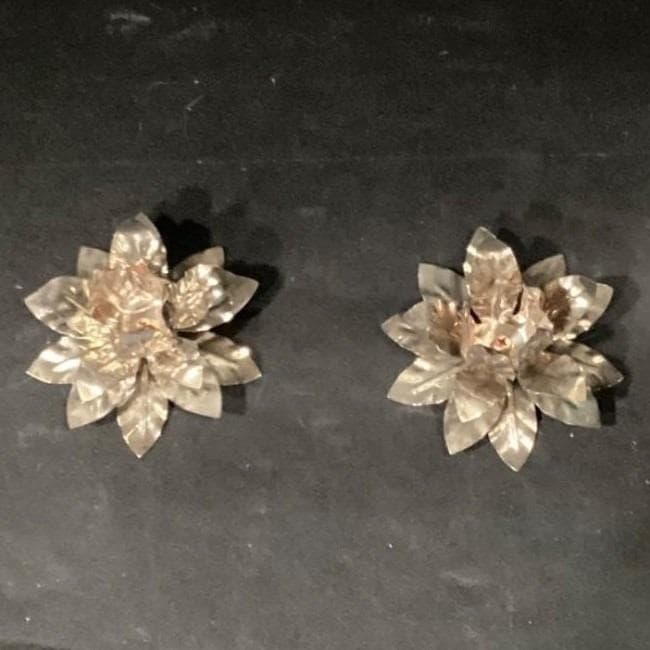 Vintage Candle Stick Holders Silver Plated Leaf Flower Set - Thumbnail 7