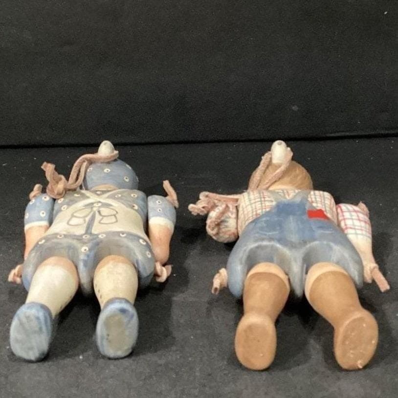 Set Of 2 Ceramic Handpainted Rag Dolls Man And Lady With Articulated Limbs 6.5" - Thumbnail 3