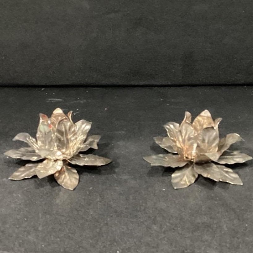 Vintage Candle Stick Holders Silver Plated Leaf Flower Set - Thumbnail 10