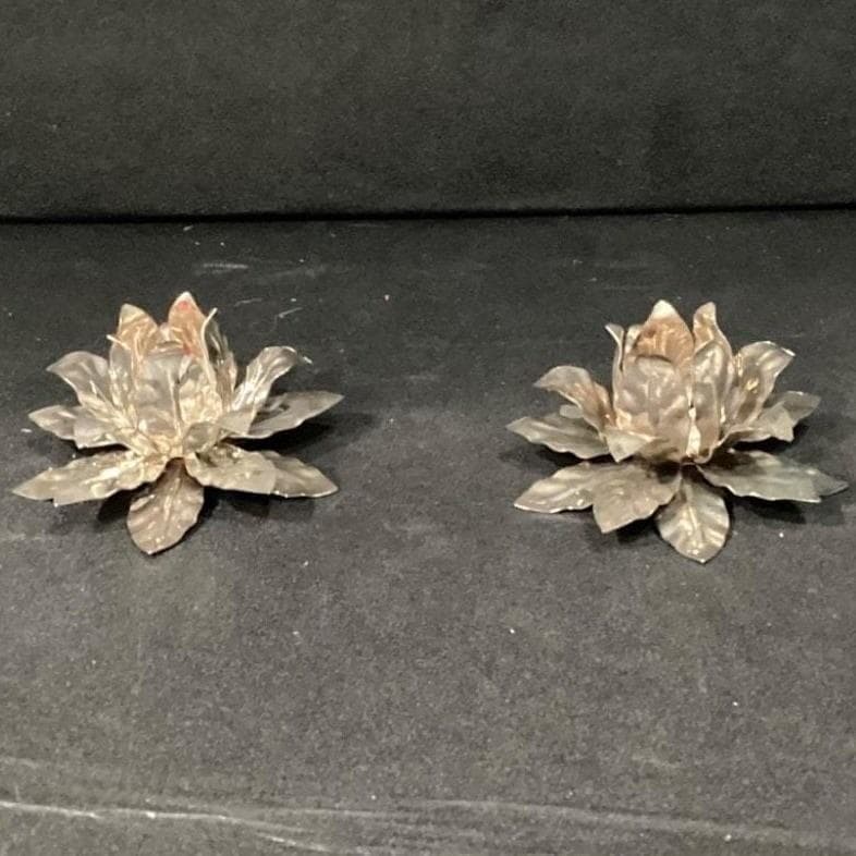 Vintage Candle Stick Holders Silver Plated Leaf Flower Set - Thumbnail 8