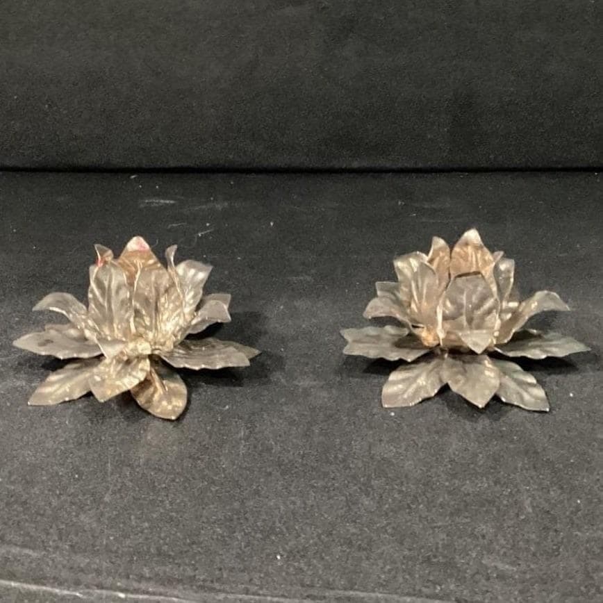 Vintage Candle Stick Holders Silver Plated Leaf Flower Set - Thumbnail 9