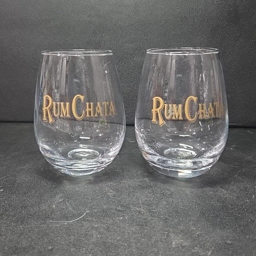 RumChata Stemless Cocktail Glasses , Set of 2, Vintage Gold Lettering Tumblers - Thumbnail 2