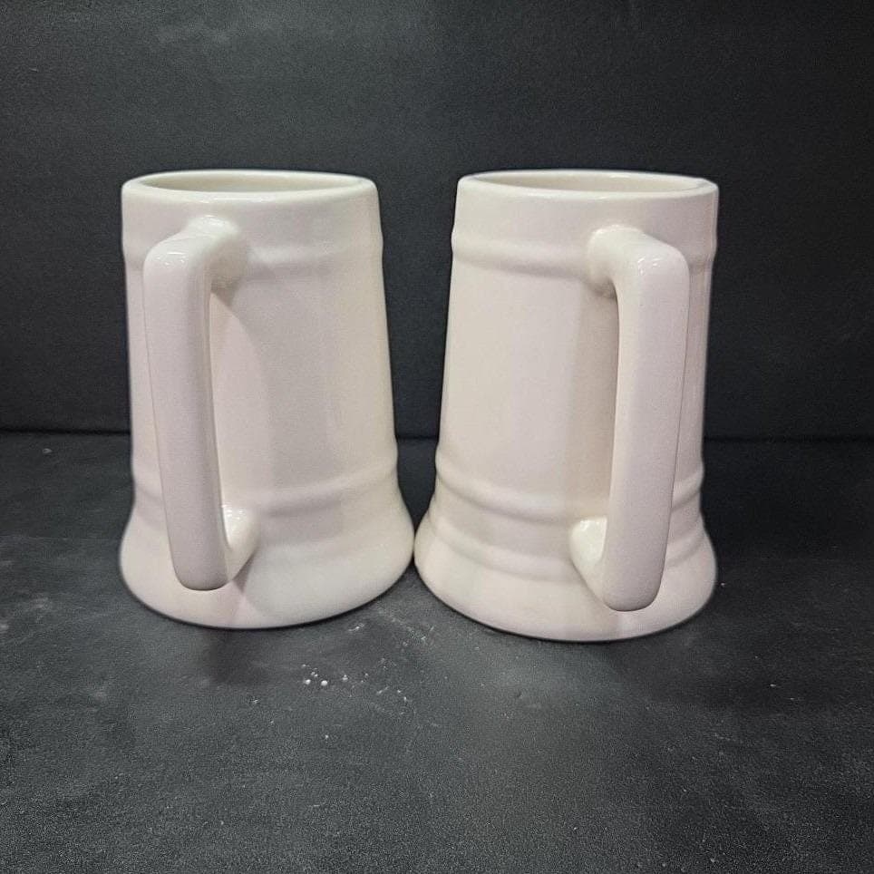 Brewmania Off White Beer Steins, Set of 2, Cream Octoberfest Mugs,Drinkware - Thumbnail 3