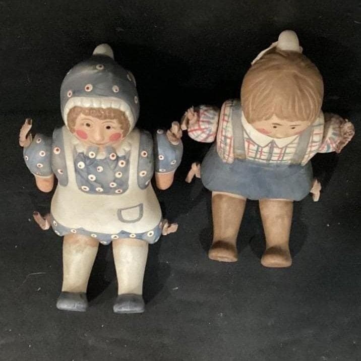Set Of 2 Ceramic Handpainted Rag Dolls Man And Lady With Articulated Limbs 6.5" - Thumbnail 4