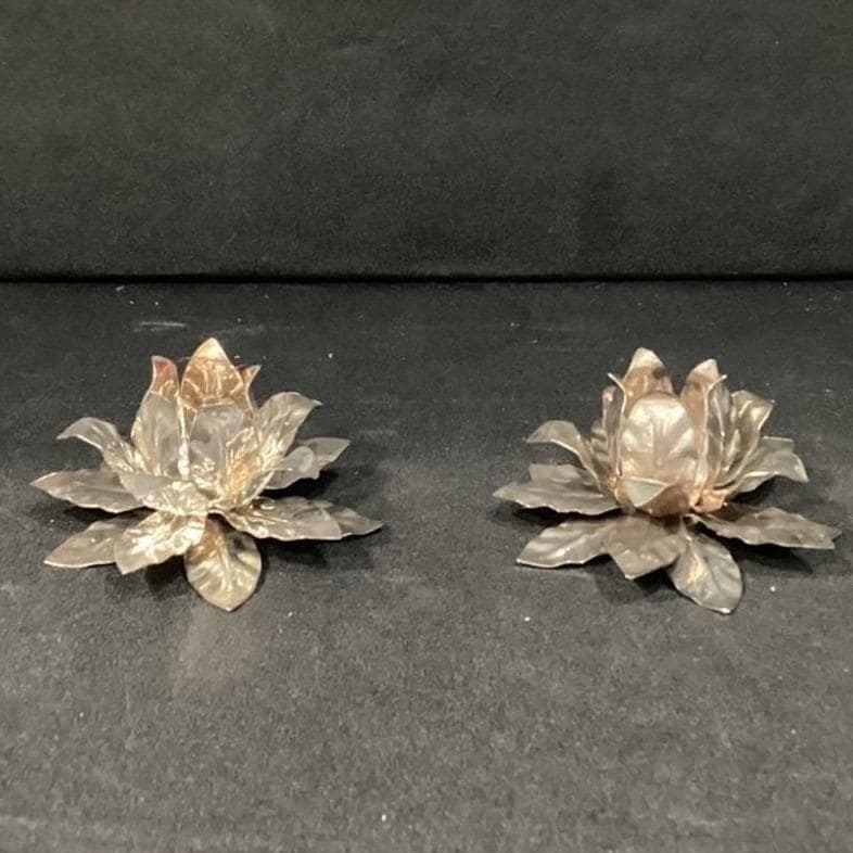 Vintage Candle Stick Holders Silver Plated Leaf Flower Set - Thumbnail 12