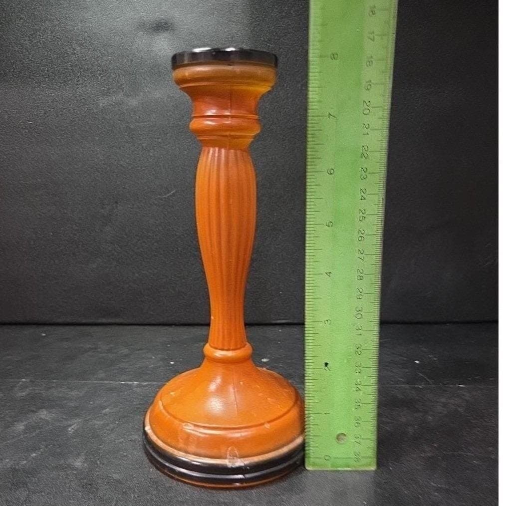 Halloween Matte Painted Glass Candlestick, Orange & Black Candle Holder, Fall - Thumbnail 9