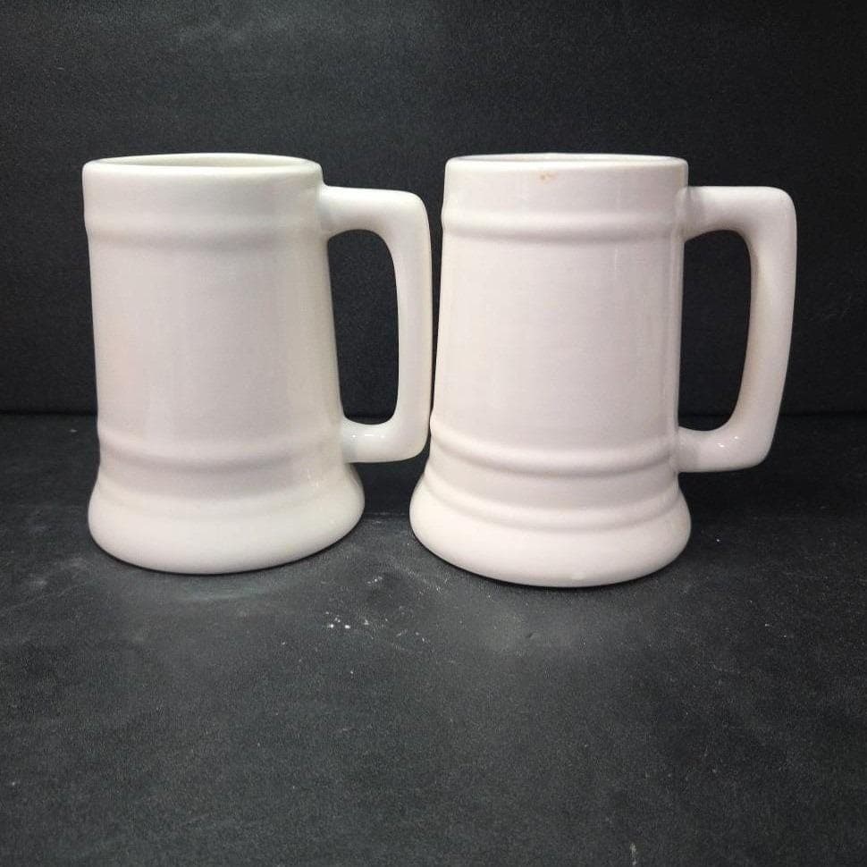 Brewmania Off White Beer Steins, Set of 2, Cream Octoberfest Mugs,Drinkware - Thumbnail 2