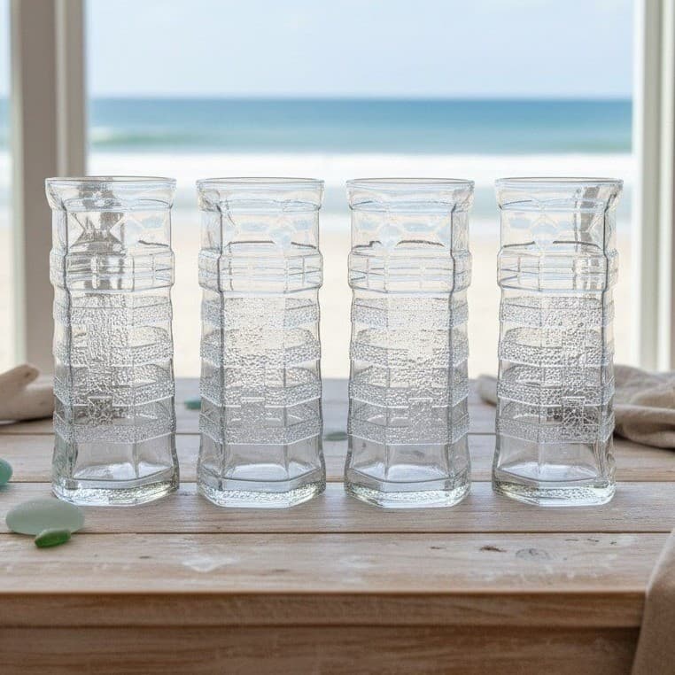 Red Lobster Lighthouse Glass Tumblers, Set of 4, Libbey Glassware, Tableware