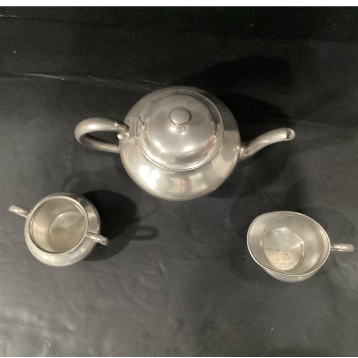 Brewster Pewter 4503 Tea Pot, Creamer And Sugar Bowl Vintage - Thumbnail 11