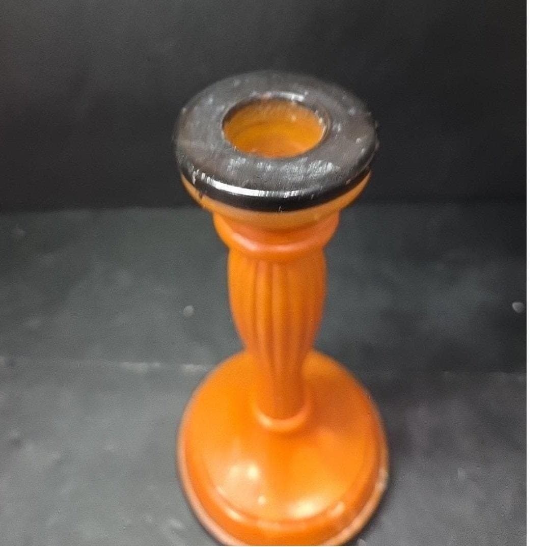 Halloween Matte Painted Glass Candlestick, Orange & Black Candle Holder, Fall - Thumbnail 6