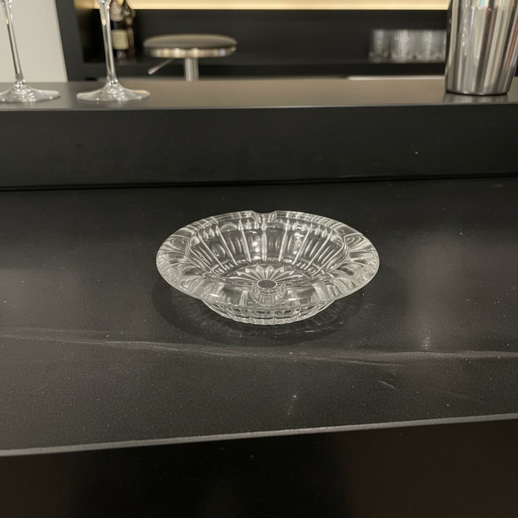 Beautiful Vintage 6" sunburst Round Clear Cut Crystal Glass Ashtray Heavy - Thumbnail 2