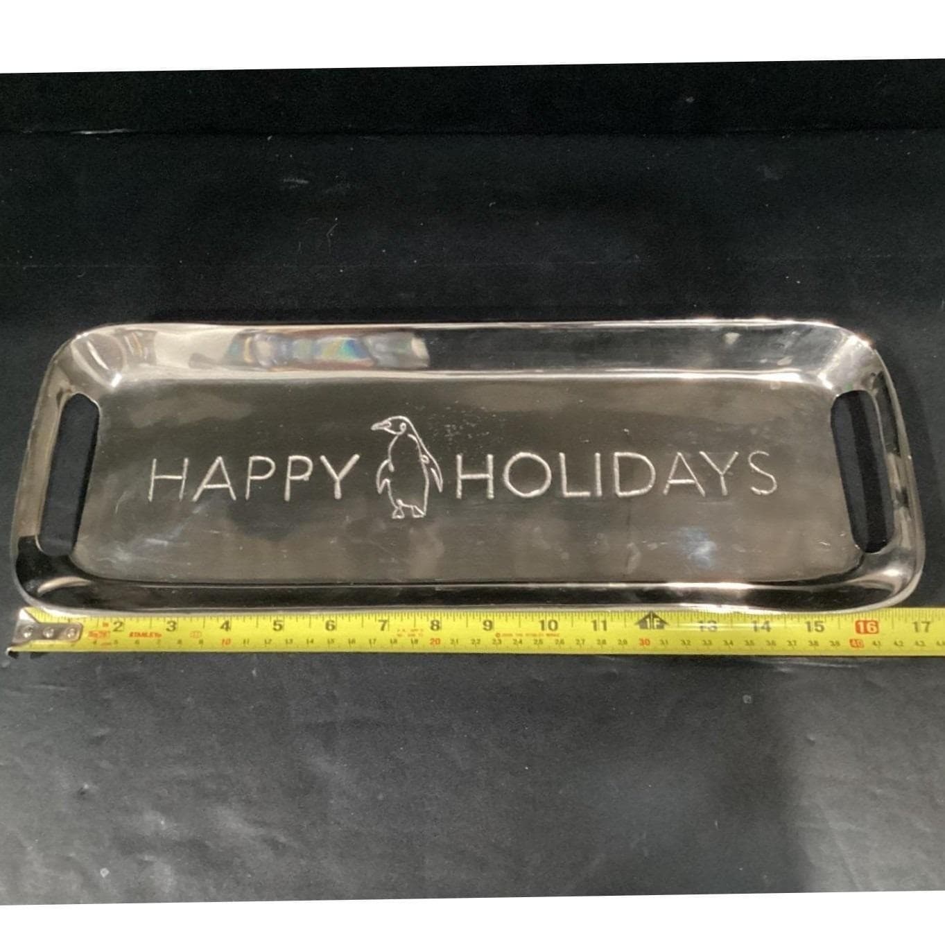 PLACE & TIME Happy Holidays With Penguin Silverplated Serving Tray - Thumbnail 2