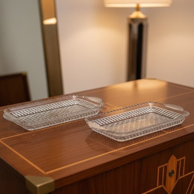 Vintage Anchor Hocking Wexford Clear Crystal Relish Trays 9.5" x 5" Set of 2