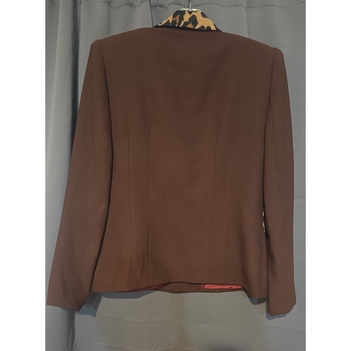 Verno Sportswear New York Brown Leopard Striped Blazer, Women's Small Jacket - Thumbnail 4