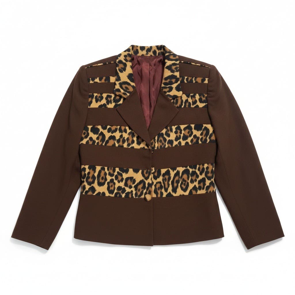 Verno Sportswear New York Brown Leopard Striped Blazer, Women's Small Jacket