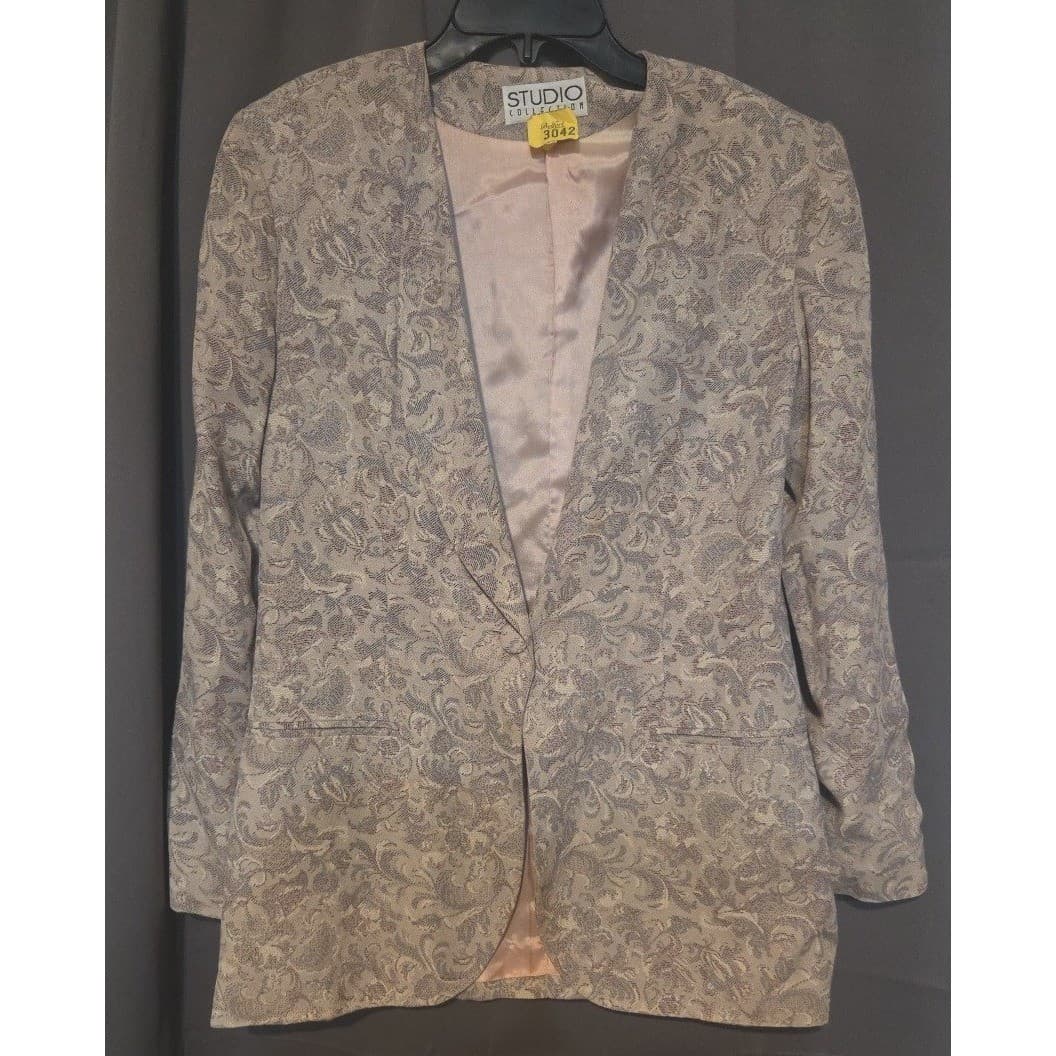 Studio Collection Vintage Tan Gray Paisley Jacquard Blazer, Womens Size 4 Jacket - Thumbnail 3