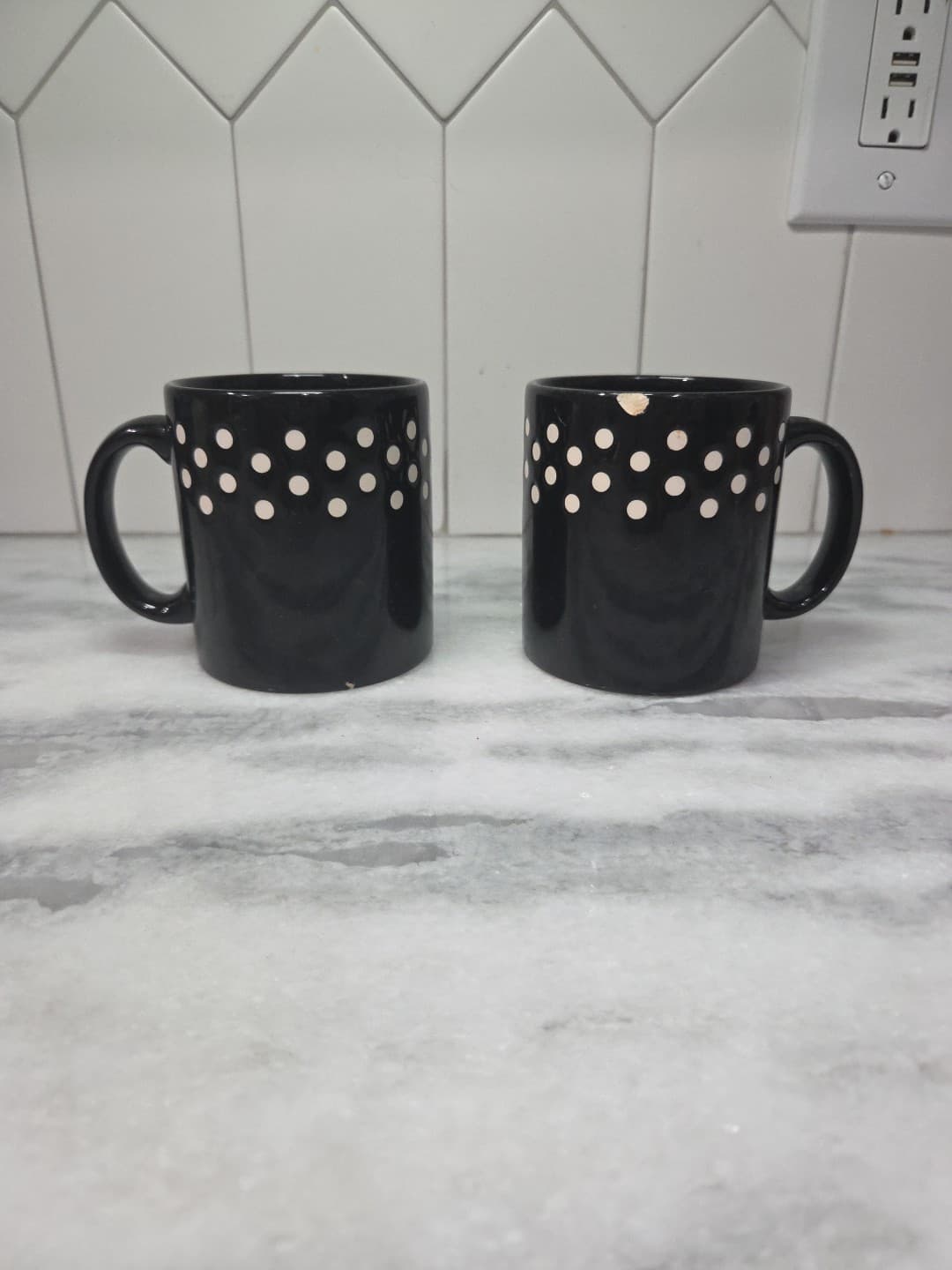 WAECHTERSBACK W Germany Black White Polka Dots Cups Mug Coffee 12oz Set Of 2 *