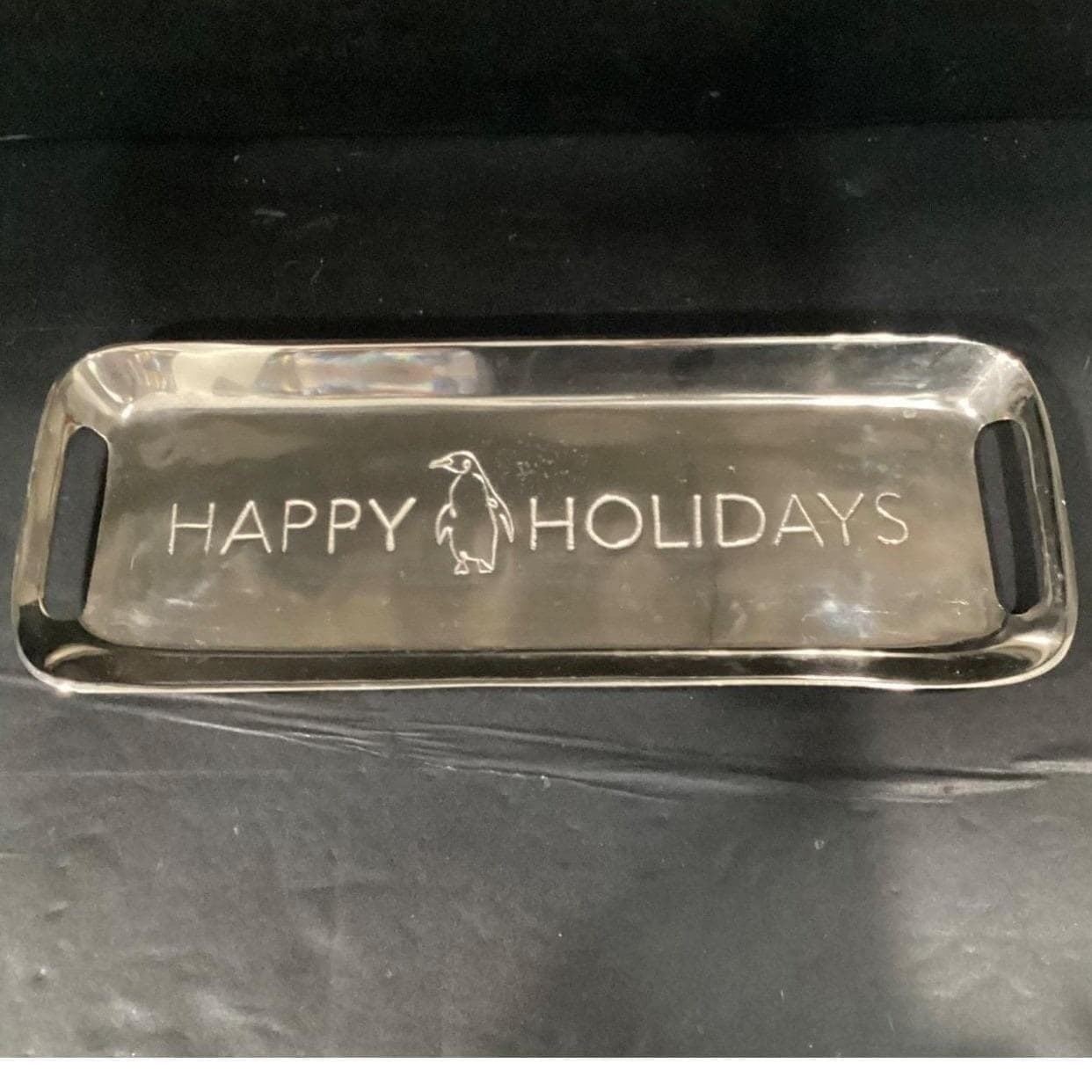 PLACE & TIME Happy Holidays With Penguin Silverplated Serving Tray - Thumbnail 6