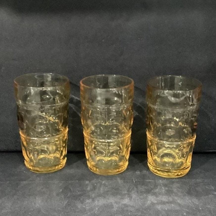 Colony Glass Crown Pattern Tumblers, Set of 3, Honey Gold Glasses, Drinkware - Thumbnail 2