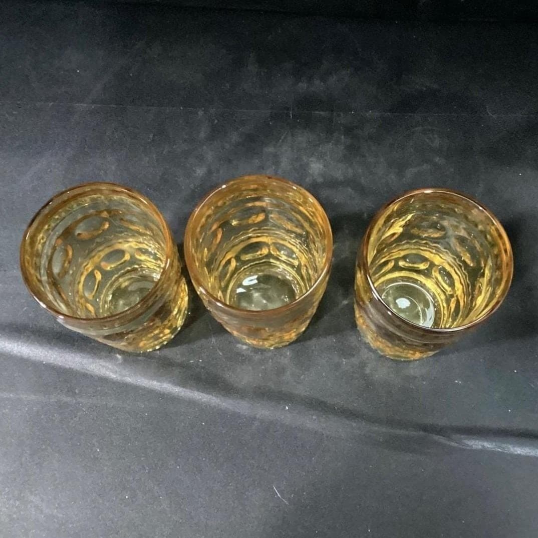 Colony Glass Crown Pattern Tumblers, Set of 3, Honey Gold Glasses, Drinkware - Thumbnail 4