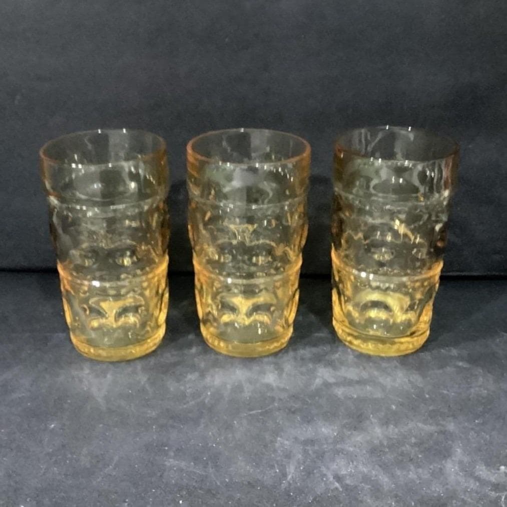 Colony Glass Crown Pattern Tumblers, Set of 3, Honey Gold Glasses, Drinkware - Thumbnail 11
