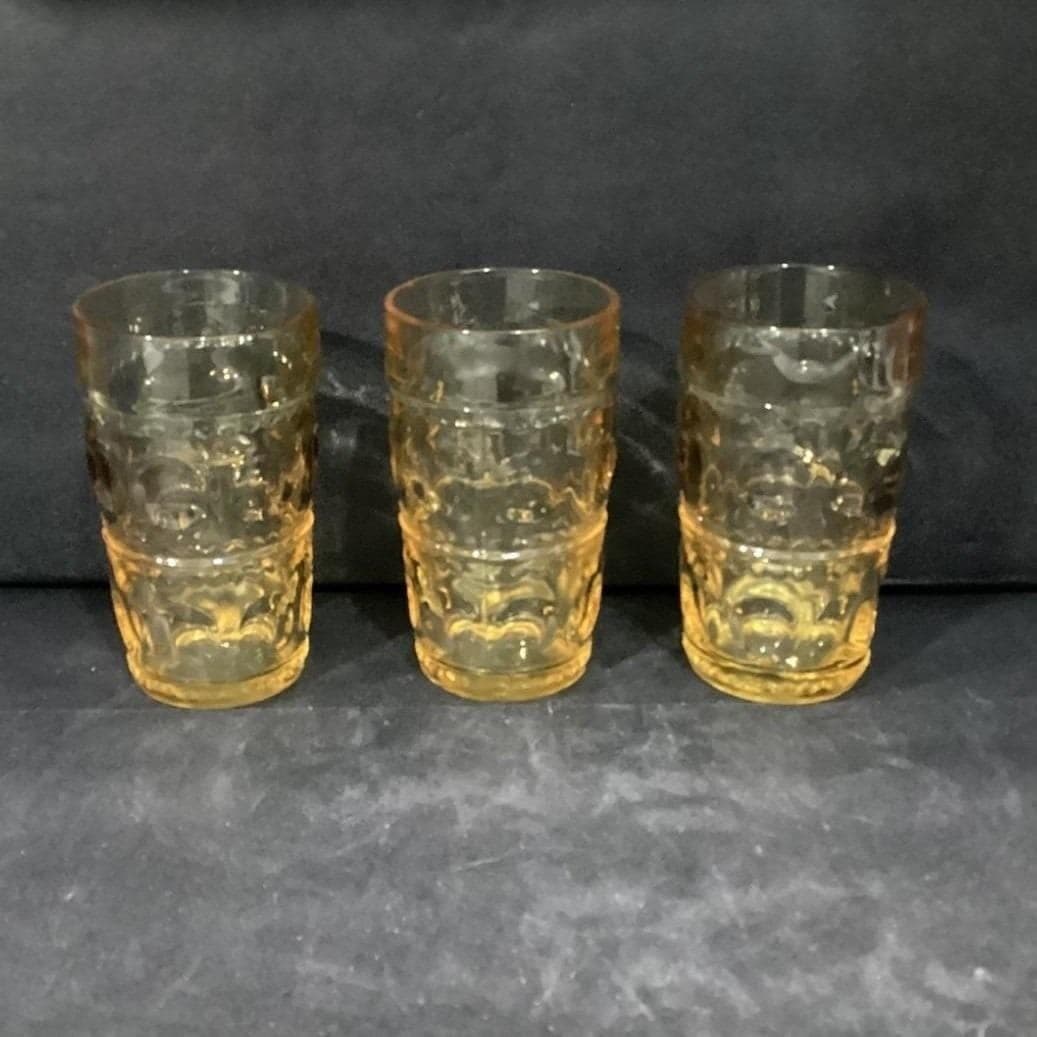 Colony Glass Crown Pattern Tumblers, Set of 3, Honey Gold Glasses, Drinkware - Thumbnail 8