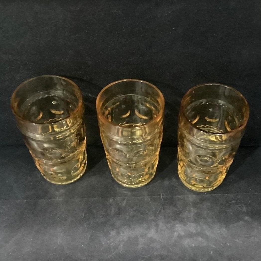 Colony Glass Crown Pattern Tumblers, Set of 3, Honey Gold Glasses, Drinkware - Thumbnail 3